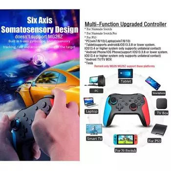 Беспроводной контроллер GAMINJA MG25Z, Bluetooth-геймпад для Nintendo Switch, PS3, ПК, джойстик, геймпад с двойной вибрацией, без задержек