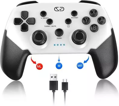 Беспроводной контроллер Saitake для Switch/Lite/OLED с поддержкой Keylinker, контроллер Switch Turbo для ПК/IOS/Android/Multi-platform белый