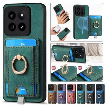 Беспроводной кожаный чехол-кошелек с кольцом для телефона XiaoMi 14 Pro 13T 12T POCO F5 X5 X4 M5 M4 M3 RedMi Note 13 12 Pro Plus Google Pixel 8 Pro 7 6 откидной чехол XiaoMi POCO F5 чёрный