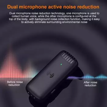 Беспроводной микрофон 2,4 ГГц, петличный микрофон-передатчик с чехлом для зарядки чёрный