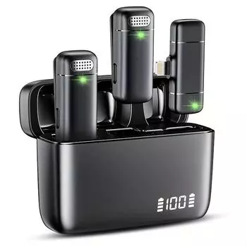 Беспроводной микрофон для iPhone - с зарядным чехлом на 500 мАч и 30 часами работы в режиме воспроизведения, 2 шт., миниатюрный петличный микрофон с клипсой, маленький микрофон для записи видео чёрный