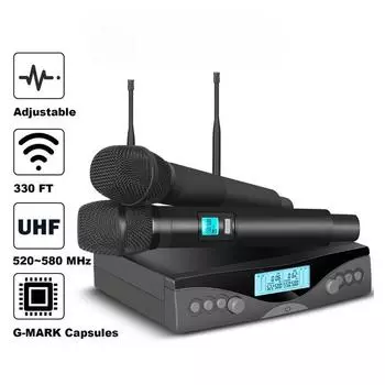 Беспроводной микрофон G320AM Профессиональный UHF 2-канальный караоке-микрофон Ручной автоматический регулятор частоты 100 м EU Plug