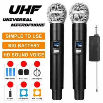 Беспроводной микрофон, профессиональный 2-канальный UHF, портативный микрофон для караоке с фиксированной частотой и приемником для вечеринок, караоке-шоу, встреч