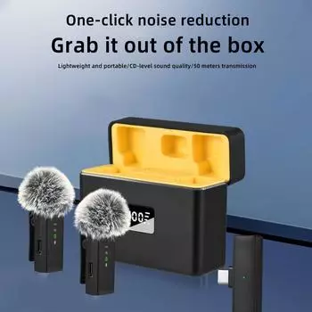 Беспроводной микрофон Профессиональный петличный микрофон с зажимом для микрофонов Двойное цифровое шумоподавление Нет чёрный