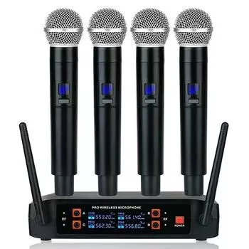 Беспроводной микрофон ручной 4 канала частота VHF фиксированный динамический микрофон для караоке свадьба группа шоу церковь C Style-EU Plug