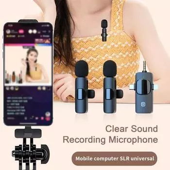 Беспроводной микрофон с приемником, шумоподавление, перезаряжаемая видеозапись, высокочувствительный петличный микрофон, микрофон с чистым звуком A