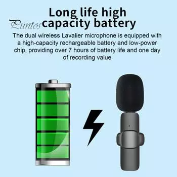 Беспроводной микрофон с приемником, шумоподавление, перезаряжаемая видеозапись, высокочувствительный петличный микрофон, микрофон с чистым звуком A