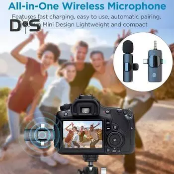 Беспроводной микрофон с приемником, шумоподавление, перезаряжаемая видеозапись, высокочувствительный петличный микрофон, микрофон с чистым звуком A