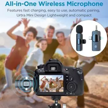 Беспроводной микрофон с приемником, шумоподавление, перезаряжаемая видеозапись, высокочувствительный петличный микрофон, микрофон с чистым звуком A