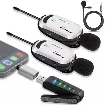 Беспроводной микрофон USB Alvoxcon Беспроводной микрофон ПК-микрофон Телефон Android iPhone Штыревой микрофон с разъемом для наушников Громкоговоритель UHF Recording