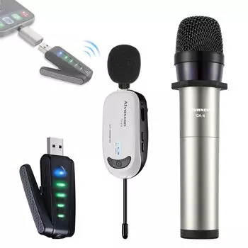 Беспроводной микрофон USB ALVOXCON Штыревой микрофон Ручной микрофон Микрофон для iPhone Два типа микрофонов в комплекте Беспроводной микрофон для 2 человек