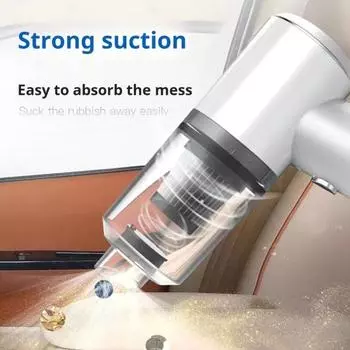 Беспроводной мини-пылесос для автомобиля со светодиодной подсветкой, мощное всасывание, портативный беспроводной перезаряжаемый ручной пылесос для удаления пыли белый