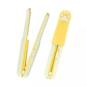 Беспроводной мини-утюжок Coolean для волос, силиконовый, быстрое перемещение, керамический, USB, скорость, желтый [с колпачком, легкий, маленький, компактный, 3-уровневая регулировка,