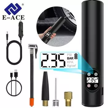 Беспроводной надувной насос E-ACE, 6000 мАч, 12 В, светодиодное освещение, 4 кнопки, выход 150 фунтов на квадратный дюйм, USB мини-ручной автомобильный воздушный насос, инструменты безопасности в автомобиле