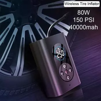 Беспроводной насос для накачивания шин, портативный воздушный компрессор M8 и электрический велосипедный насос 4000 мАч 150 фунтов на квадратный дюйм, светодиодный фонарь для автомобиля, мотоцикла, мяча, велосипеда чёрный