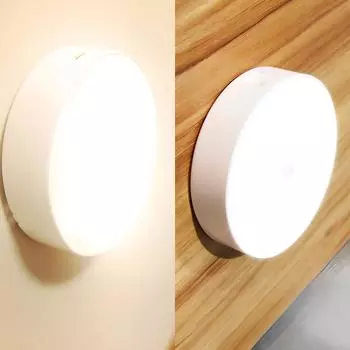 Беспроводной ночник с датчиком движения для спальни, 6 светодиодов, настенный декоративный круглый светильник для комнаты, лестницы, шкафа, прикроватной тумбочки 6LED теплый белый