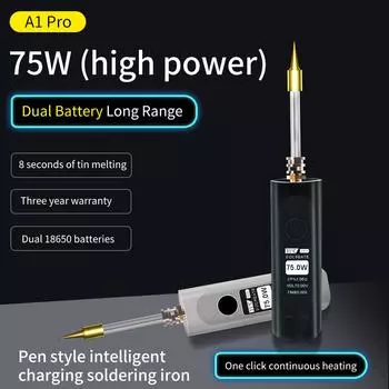 Беспроводной паяльник с цифровым дисплеем, портативный, многоцелевой, с быстрым нагревом, ПИД-контролем температуры, 75 Вт, паяльник промышленного класса чёрный