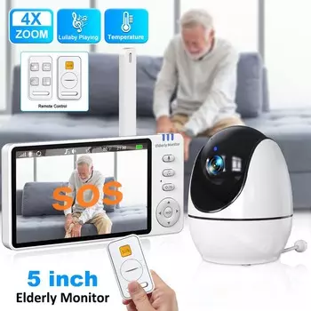 Беспроводной пейджер для пожилых людей с камерой, кнопкой вызова SOS, 5-дюймовым видеоняней, камерой безопасности для пожилых пациентов кислотные синий