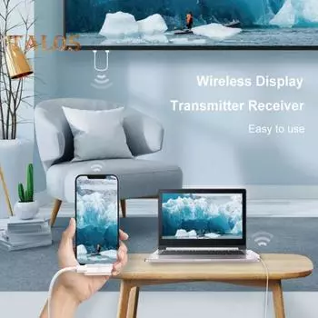 Беспроводной передатчик и приемник видео Type-C для iPhone Screen Mirroring Передатчик для расширения экрана Mirroring и многого другого белый