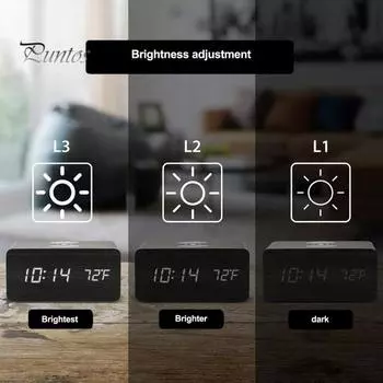 Беспроводной перезаряжаемый светодиодный цифровой будильник с регулируемой громкостью и функцией повтора. Будильник с четкими светодиодными цифрами чёрный