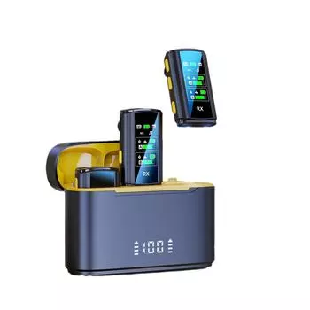 Беспроводной петличный микрофон, чехол для зарядки с цифровым дисплеем и двойным микрофоном с шумоподавлением чёрный