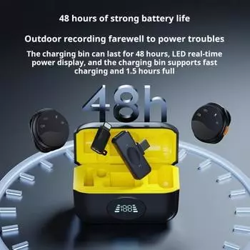 Беспроводной петличный микрофон с шумоподавлением, сверхчистый звук, 360-градусная запись, петличные микрофоны жёлтый/чёрный