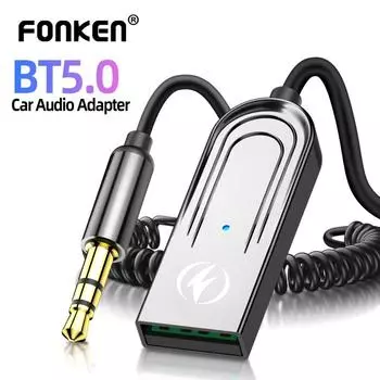 Беспроводной приемник Fonken Bluetooth 5,0, Aux Bluetooth-адаптер для автомобиля, разъем 3,5 мм, динамик, автомобильный комплект, аудиомузыкальный передатчик чёрный