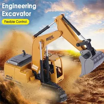 Беспроводной пульт дистанционного управления 2.4G сплав восьмиканальный экскаватор 1:24 игрушка с дистанционным управлением
