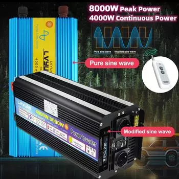Пульт дистанционного управления Чистая синусоида 8000 Вт Пиковая мощность 4000 Вт Номинальная мощность DC12 В/24 В в переменный ток 230 В ЕС розетка питания 230 В Кемпинговый инвертор 24V Pure Sine Wave синий