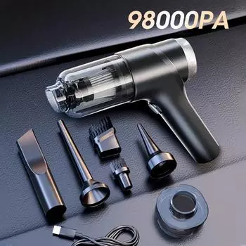 Беспроводной пылесос 98000PA двойного назначения с сильным всасыванием для дома, автомобиля, портативные ручные пылесосы, мини-воздуходувка чёрный