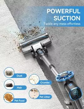 Беспроводной пылесос TASVAC N9 для дома, легкий 8-в-1 пылесос со светодиодным дисплеем us синий