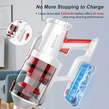 Беспроводной пылесос Wnkim M10 с интеллектуальным светодиодным дисплеем, 8 в 1, ручной пылесос для уборки шерсти домашних животных, твердого пола, коврового покрытия для дома us белый