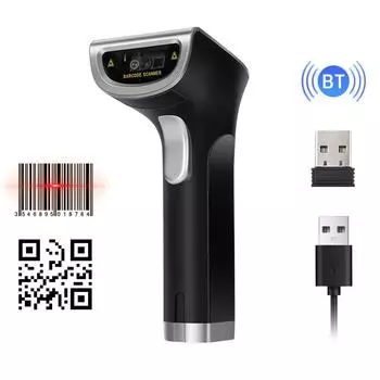 Беспроводной QR 2D сканер штрих-кода Ручной USB-кабель для считывания штрих-кода Поддержка бумаги и экрана чёрный