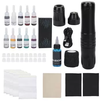Беспроводной роторный набор для татуировки Blue Soap Practice Skin RCA Battery Motor Tattoo Machine Set for