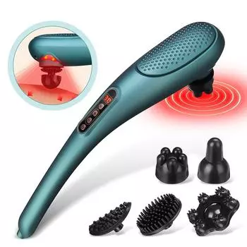 Беспроводной ручной массажер для спины Перезаряжаемый электрический массажер для глубоких тканей «Дельфин» для мышц спины, ног, шеи, плеч, ног, тела, облегчения боли зелёный