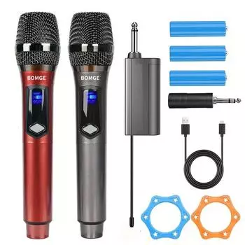 Беспроводной ручной микрофон BG-261U, двойная беспроводная динамическая микрофонная система UHF с перезаряжаемым приемником емкостью 1800 мАч для караоке, вечеринок, свадеб