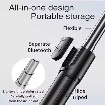Беспроводной штатив-штатив для селфи-палки, совместимый с iOS/Android, беспроводное управление BT, поворот на 360°, выдвижная селфи-палка-штатив чёрный