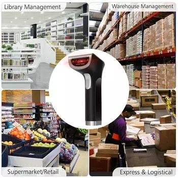 Беспроводной сканер штрих-кодов QR 2D с подставкой Ручной проводной USB-считыватель штрих-кодов Поддержка бумаги и чёрный