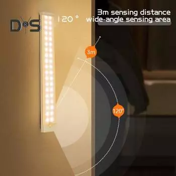 Беспроводной светодиодный светильник для шкафа с мягким свечением, без мерцания, широкий угол обзора, перезаряжаемый датчик движения, прикроватная лампа 20cm White Light.