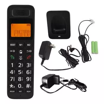 Беспроводной телефон Большие нажимные клавиши Желтый экран Bakclit Многофункциональная трубка Громкая связь EU Plug