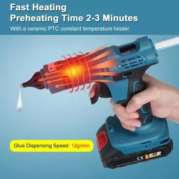 Беспроводной термоклеевой пистолет, быстрый нагрев, безопасная постоянная температура, 20 стержней для горячего клея, светодиодная подсветка EU Plug 2 Battery синий