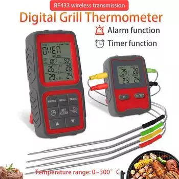 Беспроводной термометр для барбекю, дистанционный кухонный термометр для приготовления пищи с зондом для гриля, духовки, счетчика тепла, таймера, функции будильника