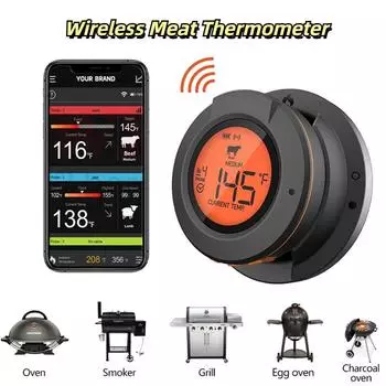 Беспроводной термометр для мяса, цифровой Bluetooth, мгновенное считывание, для использования в помещении, на открытом воздухе, для приготовления пищи, барбекю, гриля, духовки, коптильни, поддержка 2/4 зонда 2 Probes
