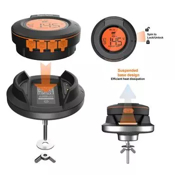 Беспроводной термометр для мяса с 2 зондами 164FT BT4.2 APP Control IP64 Водонепроницаемый термометр для мяса чёрный