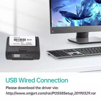 Беспроводной термопринтер для чеков 4 дюйма 110 мм портативный мобильный принтер 203 точки на дюйм прозрачная печать BT+USB чёрный