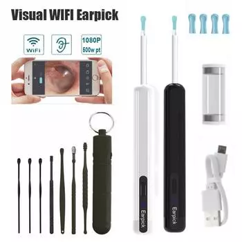 Беспроводной умный визуальный Wi-Fi очиститель ушей Отоскоп Инструмент для удаления ушной серы со светодиодной подсветкой Инструмент для удаления ушной серы Камера Ушной эндоскоп Средство для удаления ушной серы для Android IOS