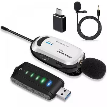 Беспроводной USB-микрофон Alvoxcon Беспроводной микрофон Штыревой микрофон Беспроводной разъем для наушников ПК Микрофон с зажимом UHF Запись Видеосъемка Громкий Mo