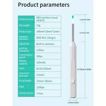 Беспроводной ушной эндоскоп для удаления ушной серы с WiFi и светодиодной подсветкой. Визуальный ушной эндоскоп с камерой. Безопасный ушной зонд для чистки ушей. Эндоскоп белый