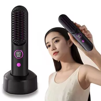 Беспроводной утюжок для волос с подогревом, щетка для выпрямления волос, беспроводной утюжок для волос с 9 уровнями регулировки температуры, беспроводной утюжок с отрицательными ионами