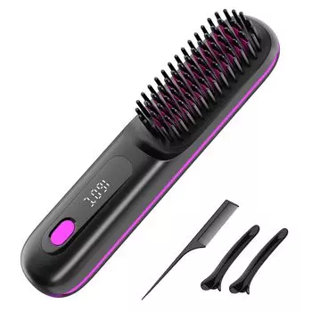 Беспроводной утюжок для волос с термощеткой, прямой гребень для завивки, утюжок-щетка, перезаряжаемый, с отрицательными ионами, автоматическое отключение для & Type-C 160~200 для дома/путешествий/бизнеса